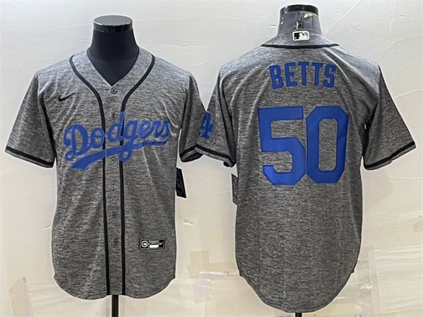 Men's Los Angeles Dodgers #50 Mookie Betts Gray Cool Base Stitched Jersey